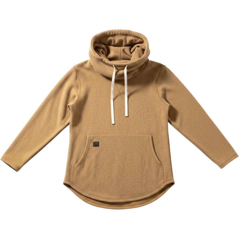 DESO Cowl Neck Pullover L Yellow Textured Knit Kangaroo Pocket Gorpcore